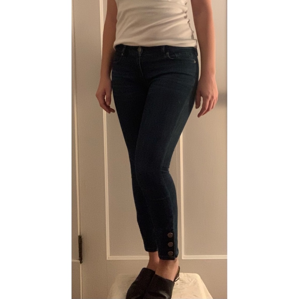 Loft Outlet skinny jeans, dark wash with button details on ankle, size 24 petite